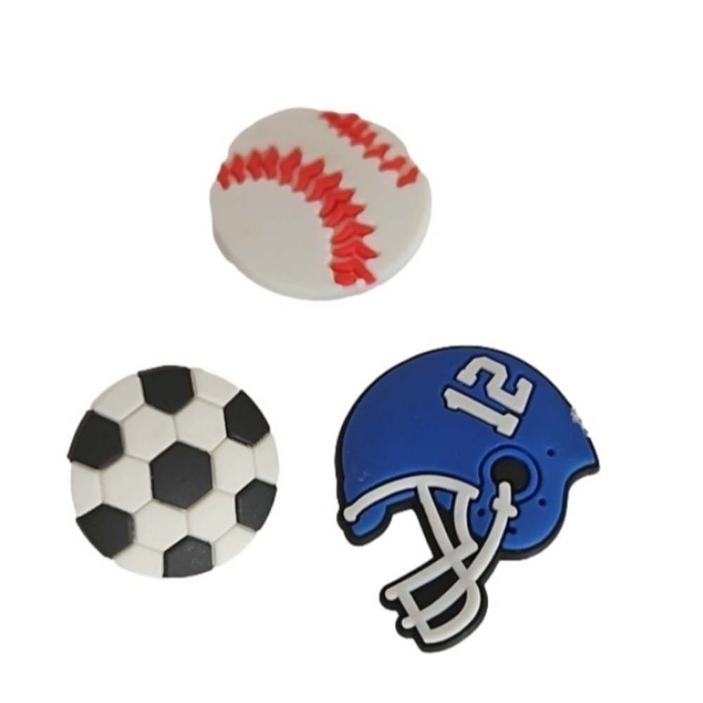 sport's Crock's Charms bundle of 3 soccer baseball football charms Jibbitz Charm
